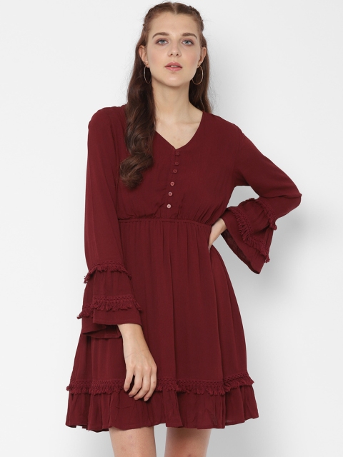 

People Women Solid Maroon Empire Dress