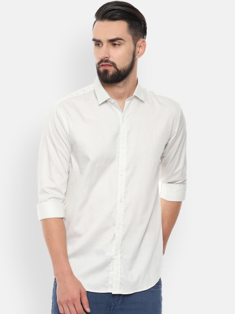 

V Dot Men Off-White Slim Fit Printed Casual Shirt