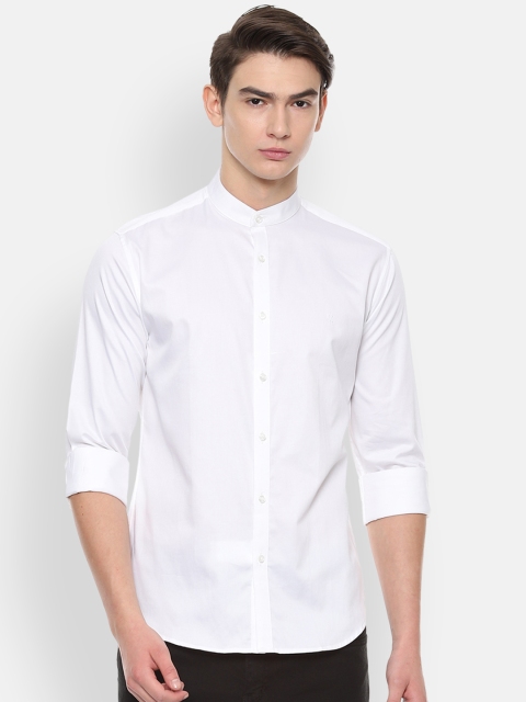 

V Dot Men White Slim Fit Solid Casual Shirt