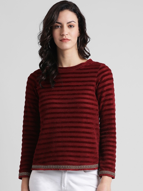 

Zink London Women Maroon Striped Sweater