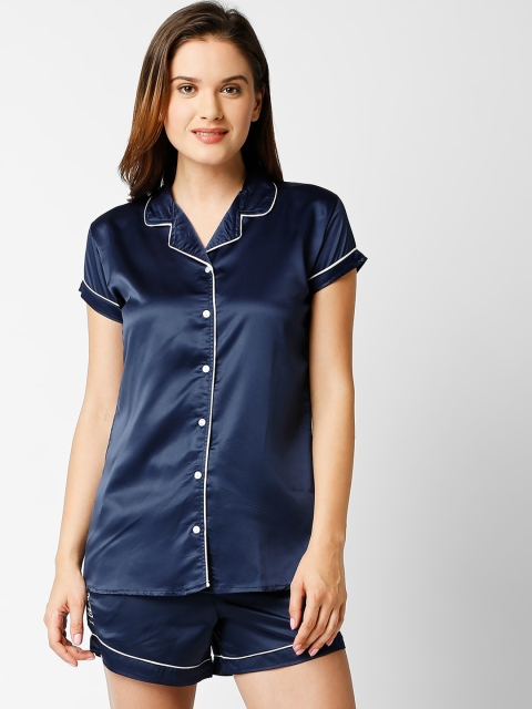 

I like me Women Navy Blue Solid Night suit