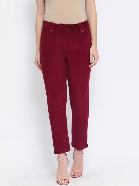 

Oxolloxo Women Maroon Regular Fit Solid Regular Trousers