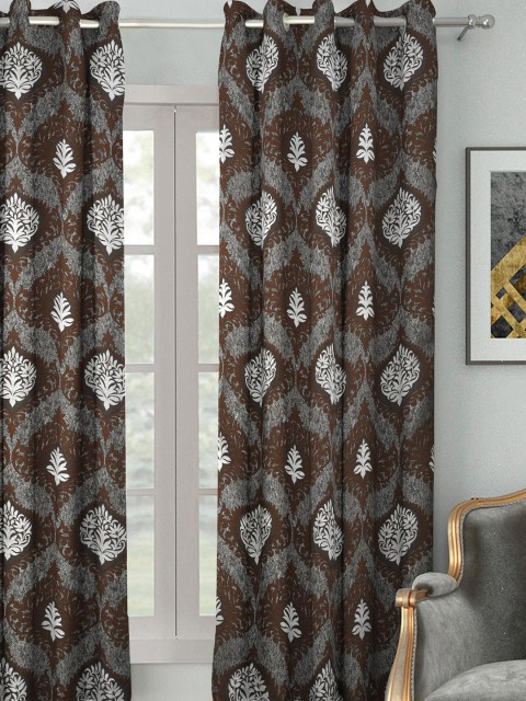 

HOUZZCODE Brown & White Single Room Darkening Curtain
