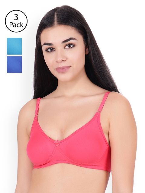 

Floret Set Of 3 Solid Non-Wired Non Padded T-shirt Bra Lizza_Tomato-Blue-D.Cyan_30B, Pink