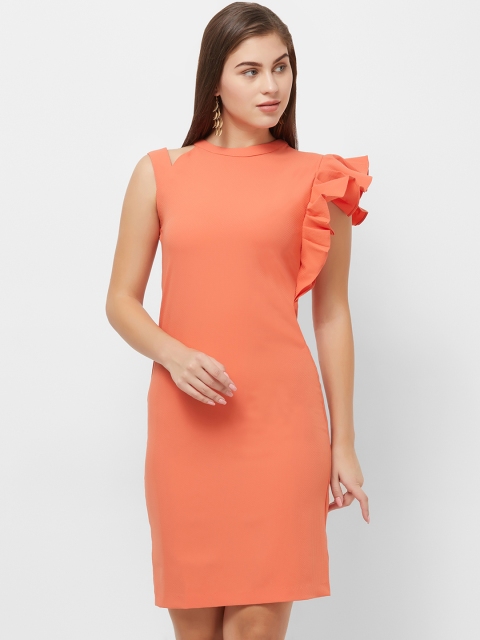 

Soie Women Orange Solid Sheath Dress