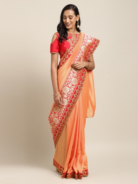 

Mitera Orange Embellished Poly Silk Saree