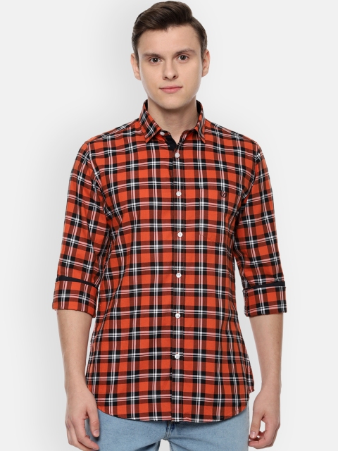 

Van Heusen Sport Men Orange & Black Slim Fit Checked Casual Shirt
