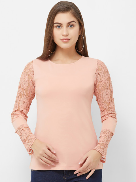 

Soie Women Peach-Coloured Solid Knitted Top