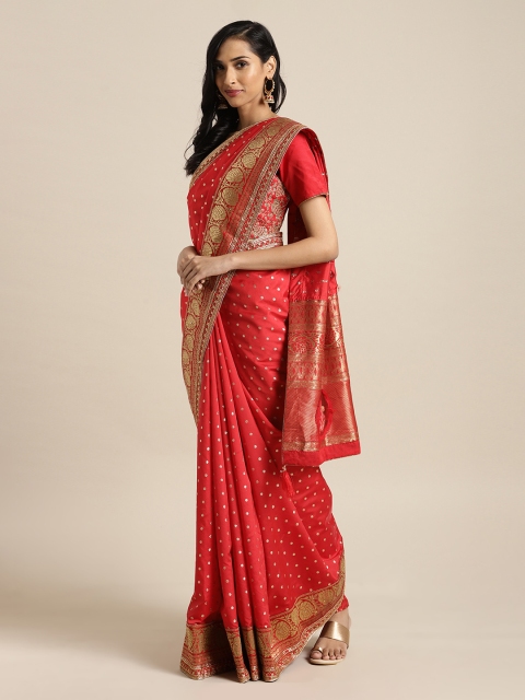 Mitera Red Embellished Poly Silk Saree