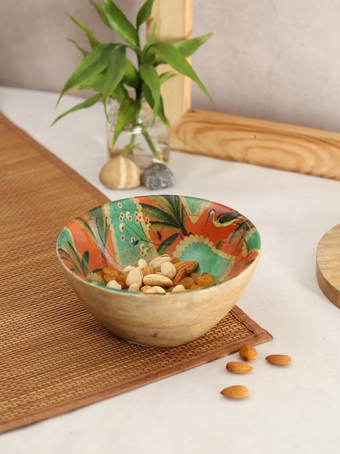 

India Circus by Krsnaa Mehta Beige Wood Digital Printed Enameled Bowl