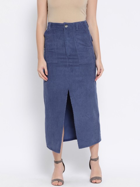 

Oxolloxo Women Blue Solid A-Line Midi Skirt