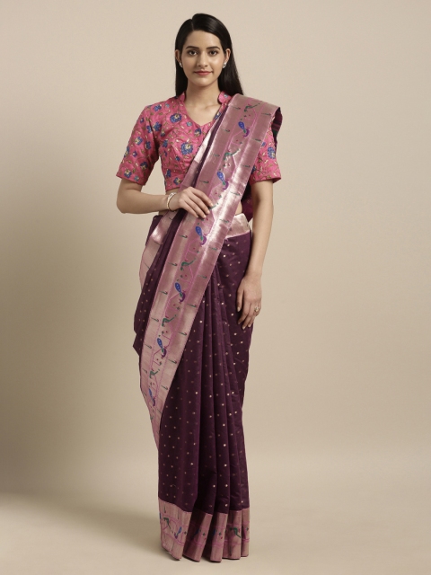 

Mitera Burgundy Silk Cotton Woven Design Paithani Saree