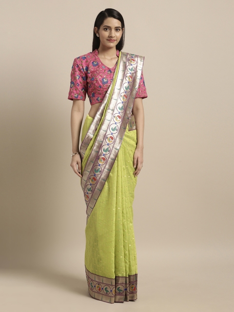 

Mitera Green Silk Cotton Woven Design Paithani Saree