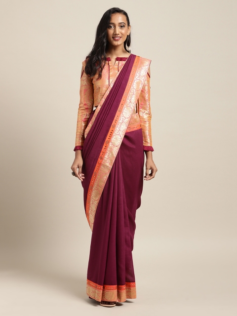 

Mitera Burgundy Solid Poly Silk Saree