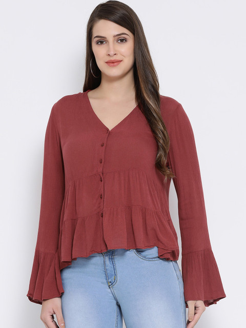 

Oxolloxo Women Rust Solid Tiered Top