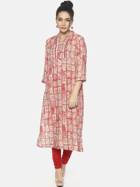 

Mytri Women Pink Printed Straight Kurta