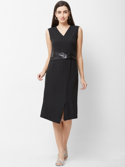 

Soie Women Solid Black A-Line Dress