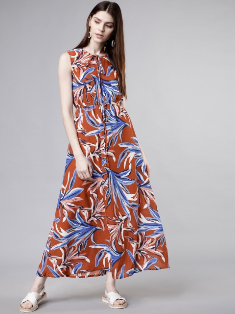 

Tokyo Talkies Women Brown Tropical Printed Maxi Dress