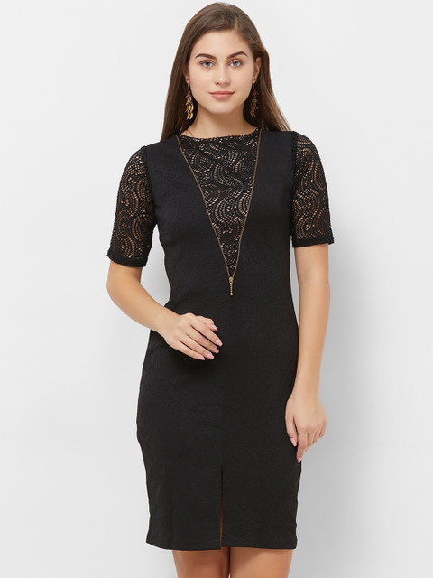 

Soie Women Black Self Design Sheath Dress