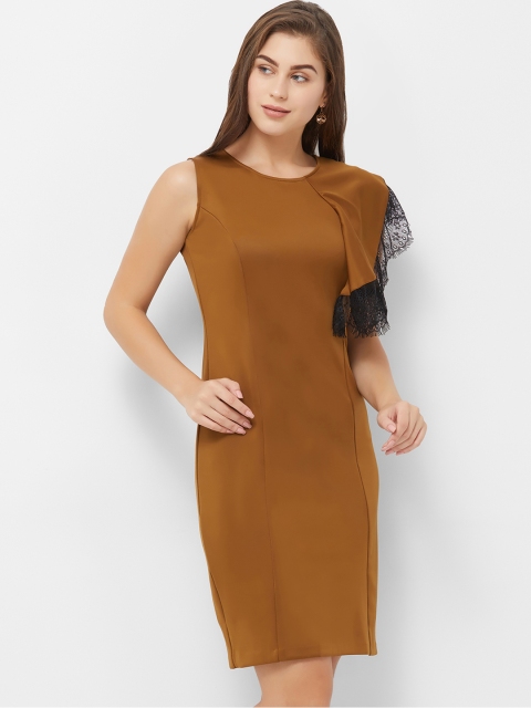 

Soie Women Mustard Yellow Solid Sheath Dress