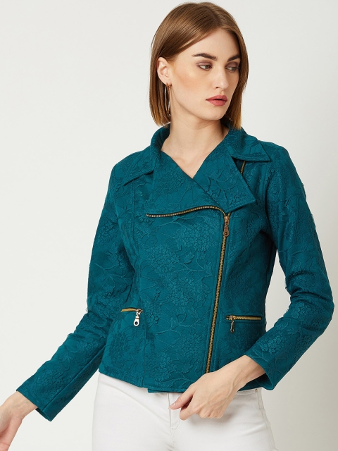 

Miss Chase Women Turquoise Blue Self Design Lace Tailored Jacket