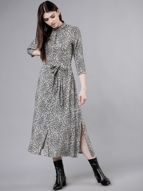 

Tokyo Talkies Women Black & Grey Animal Printed Shirt Dress