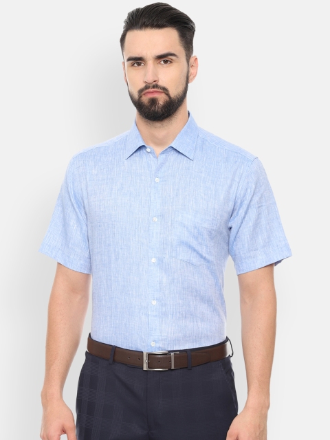 

Van Heusen Men Blue Regular Fit Solid Linen Formal Shirt