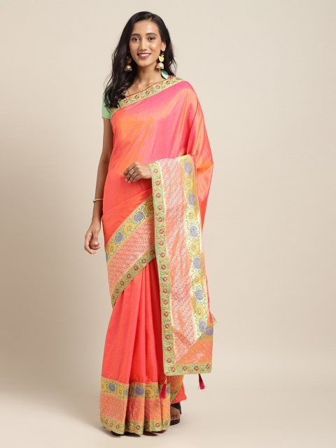 

Mitera Orange Embroidered Poly Silk Saree