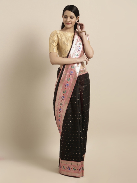 

Mitera Black & Pink Silk Cotton Woven Design Paithani Saree