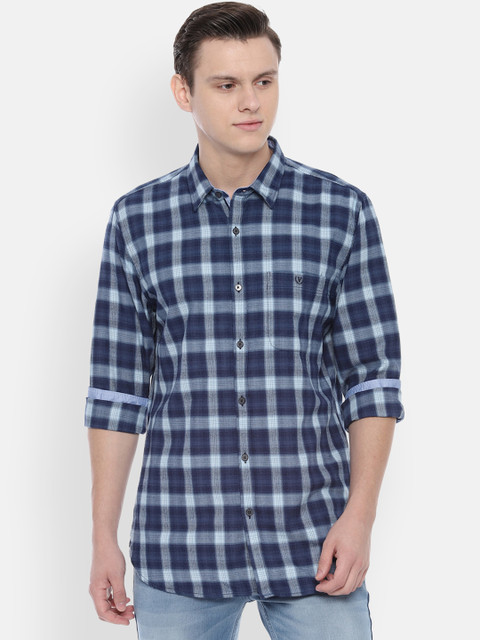 

Van Heusen Sport Men Navy Blue Slim Fit Checked Casual Shirt