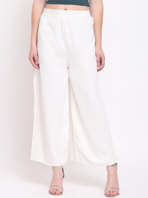 

RIVI Women Off-White Solid Wide Leg Palazzos