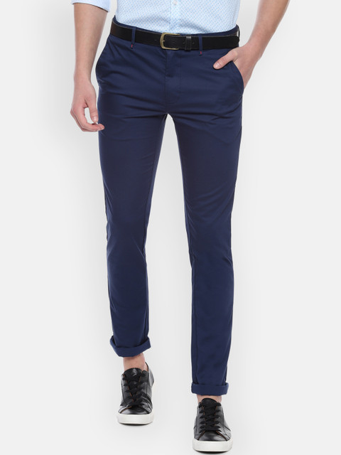 

V Dot Men Navy Blue Slim Fit Solid Chinos