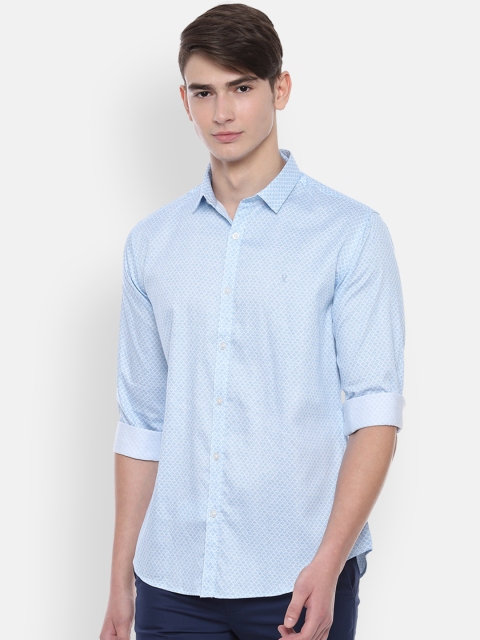 V Dot Men Blue & White Slim Fit Printed Casual Shirt