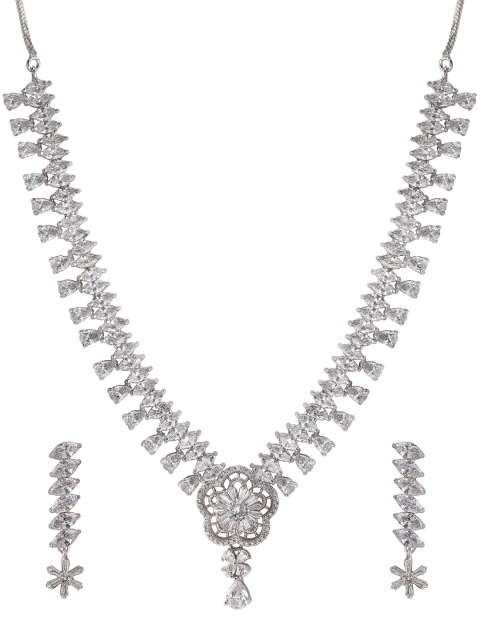 

Rubans Women Silver-Toned & White CZ-Studded Jewellery Set