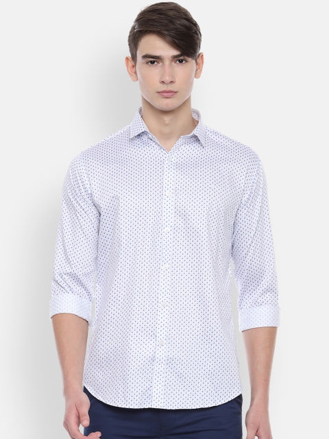 

V Dot Men White & Blue Slim Fit Printed Casual Shirt