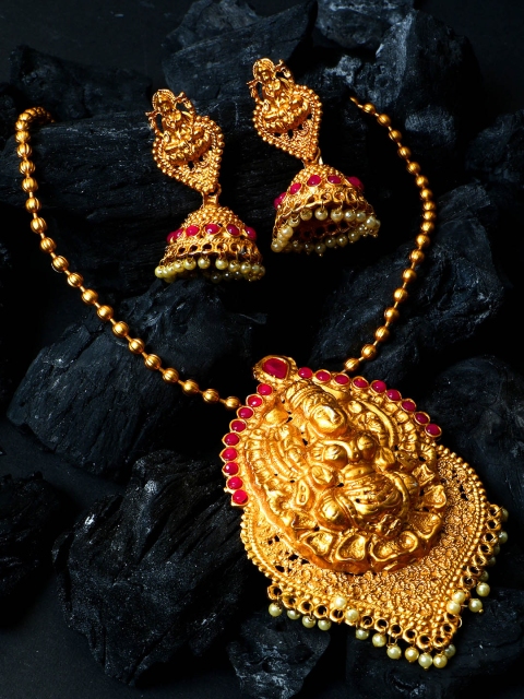 

ANIKAS CREATION Women Gold-Plated Goddess Lakshmi Temple Jewellery Set