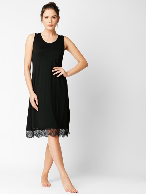 

I like me Black Solid Nightdress