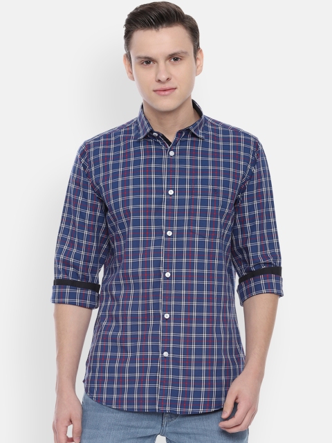 

Van Heusen Sport Men Navy Blue Slim Fit Checked Casual Shirt
