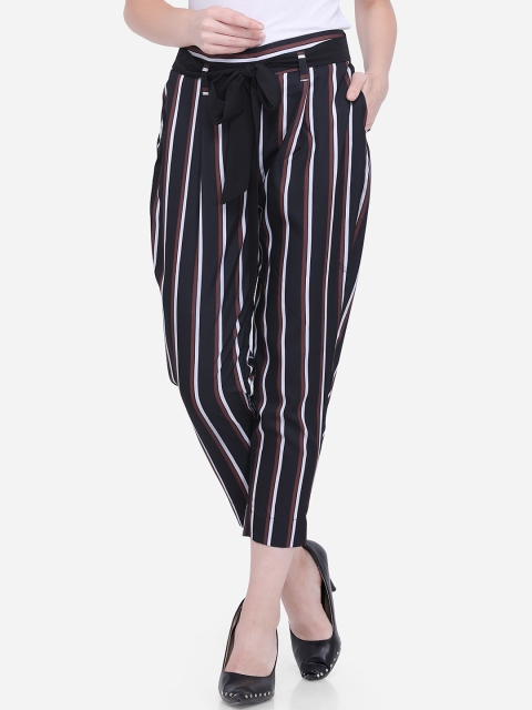 

Smarty Pants Women Black & White Relaxed Loose Fit Striped Regular Trousers