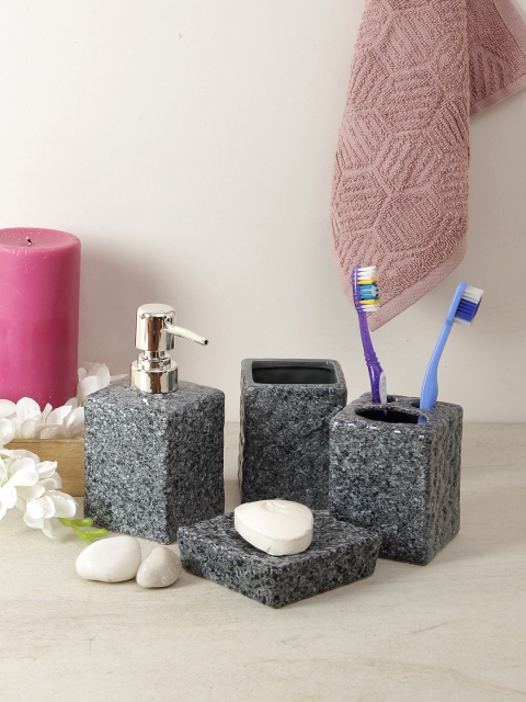 

House Of Accessories Set of 4 Grey Solid Ceramic Bathroom Accessories
