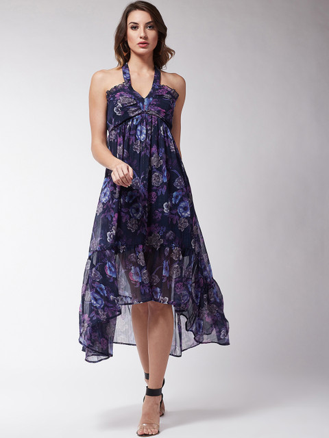 

MAGRE Women Blue Floral Printed Fit and Flare Dress