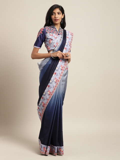 

Mitera Navy Blue Embellished Poly Silk Saree