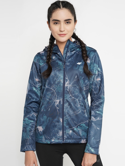 

4F Women Blue Printed Sporty Jacket