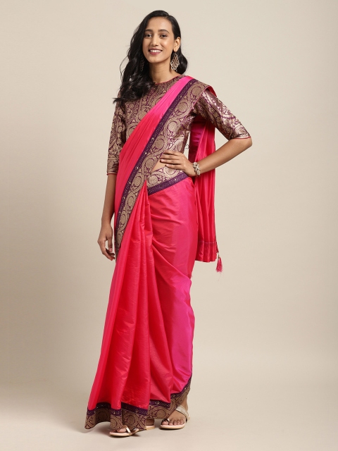 

Mitera Pink Embellished Poly Silk Saree