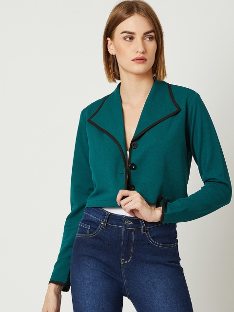 

Miss Chase Women Green Solid Tailored Crop Jacket