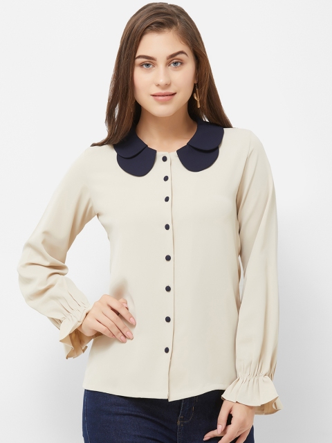 

Soie Women Off-White Colourblocked Shirt Style Top