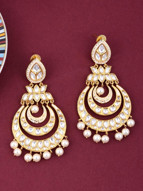 

Tistabene White & Gold-Plated Enamelled Crescent Shaped Chandbalis