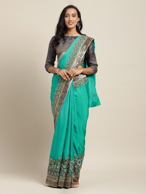 

Mitera Teal Green Embroidered Poly Silk Saree