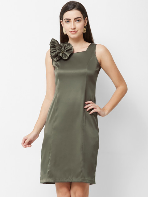 

Soie Women Olive Green Solid Sheath Dress