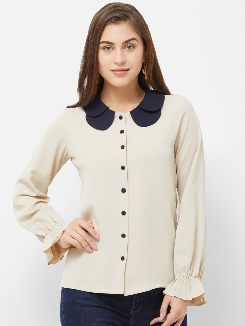 

Soie Women Off-White Colourblocked Shirt Style Top